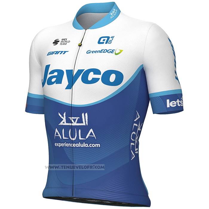2023 Maillot Cyclisme Jayco Alula Bleu Blanc Manches Courtes et Cuissard